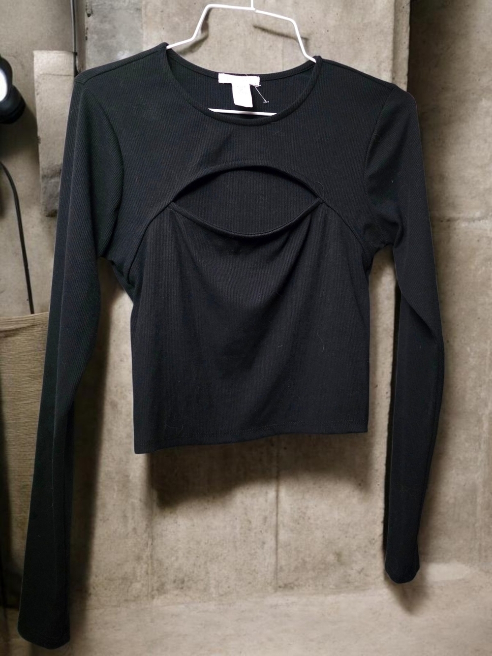 Full Tilt Black Ribbed Cutout Long Sleeve Crop Top Y2K Soft Girl Size Small